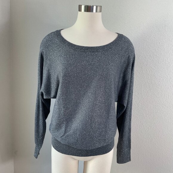 INC International Concepts Womens Medium Gray Metallic Sweater Knit Top - Picture 1 of 11
